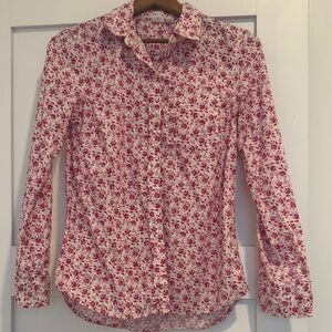 GAP Women's Floral Button Down Shirt - Red and White